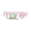 Pink Bow Stripe Dog Collar - plastic silver