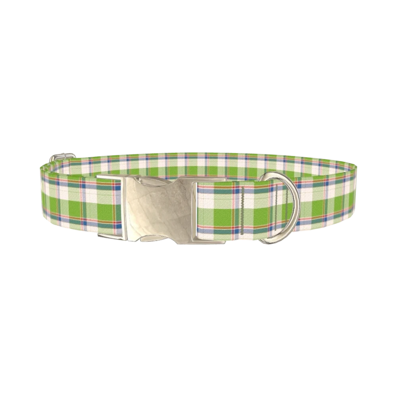 Multicolor Tartan Dog Collar - metal silver