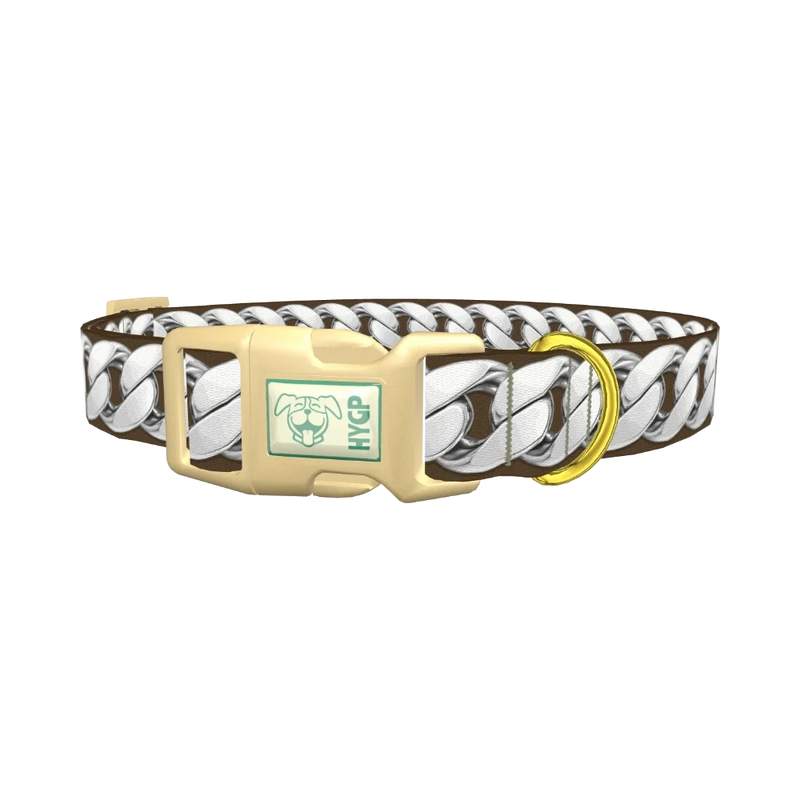 Silver Chain Brown Dog Collar - plastic gold
