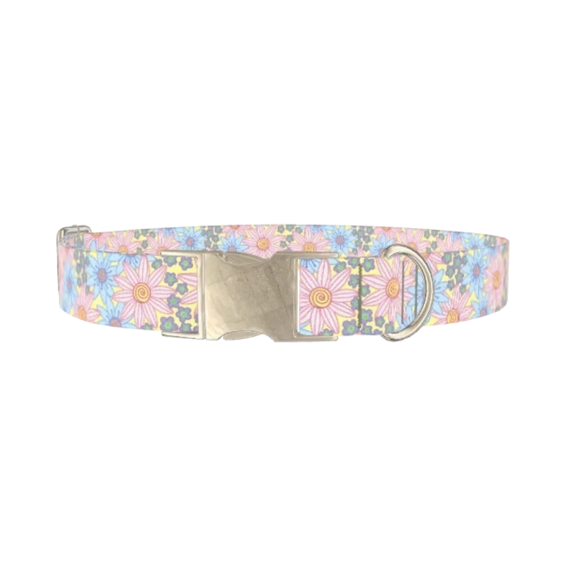 Floral Spiral Dog Collar - metal silver