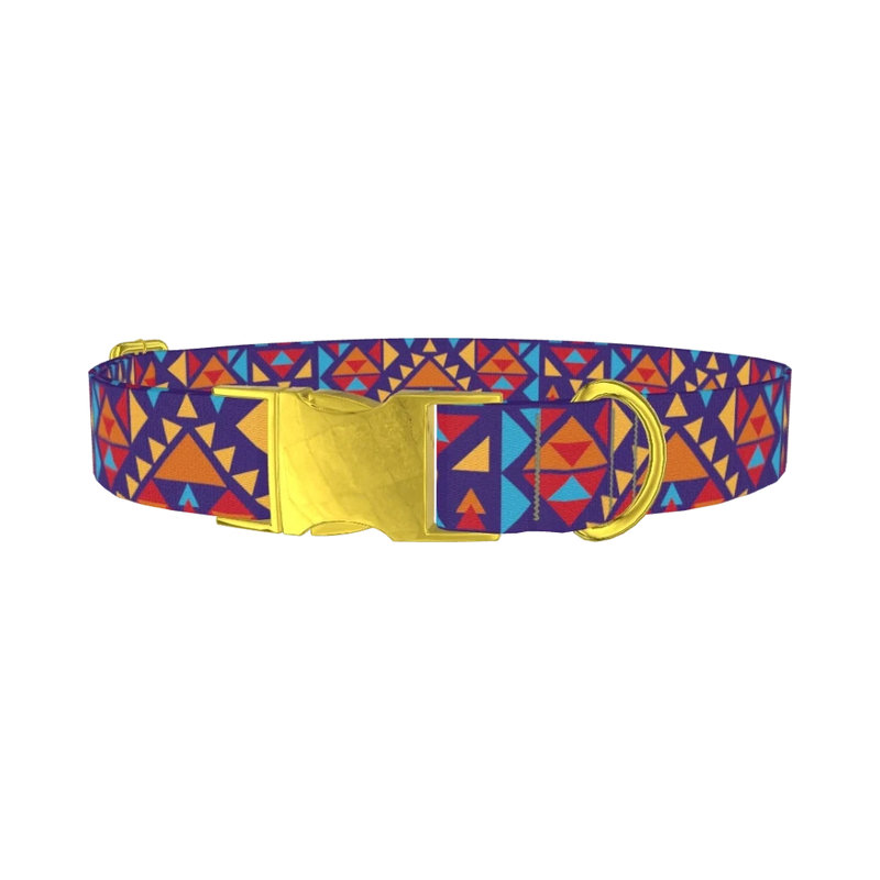Colorful Triangle Pattern Dog Collar - metal gold