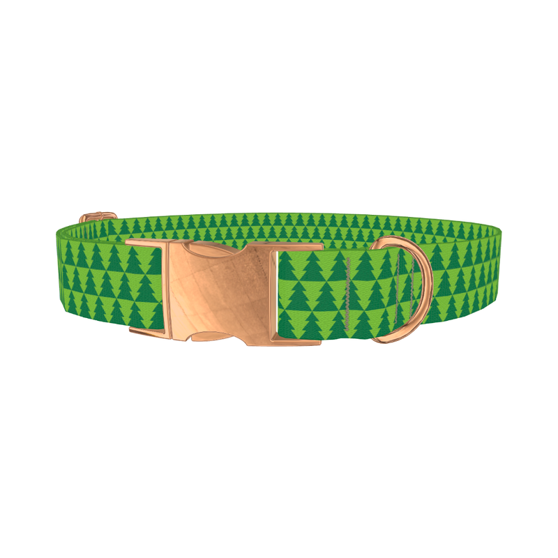 Green Christmas Tree Pattern Dog Collar - metal rose gold