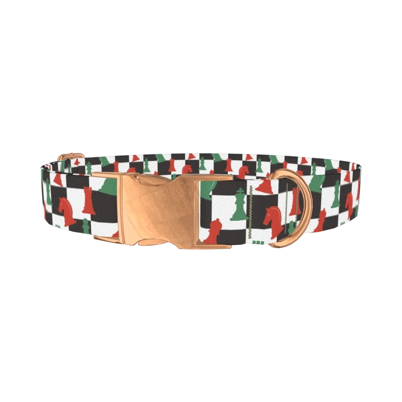 Checkered Chess Piece Dog Collar - metal rose gold