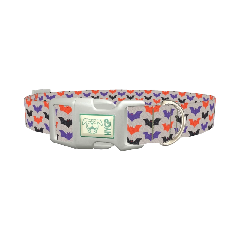 Colorful Bat Pattern Dog Collar - plastic silver