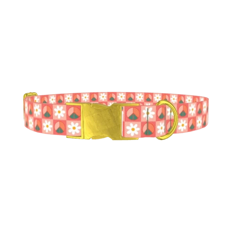 Peace Floral Dog Collar - metal gold