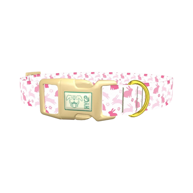Pink Bunny Floral Dog Collar - plastic gold