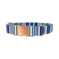 Blue Woven Stripe Dog Collar - metal silver