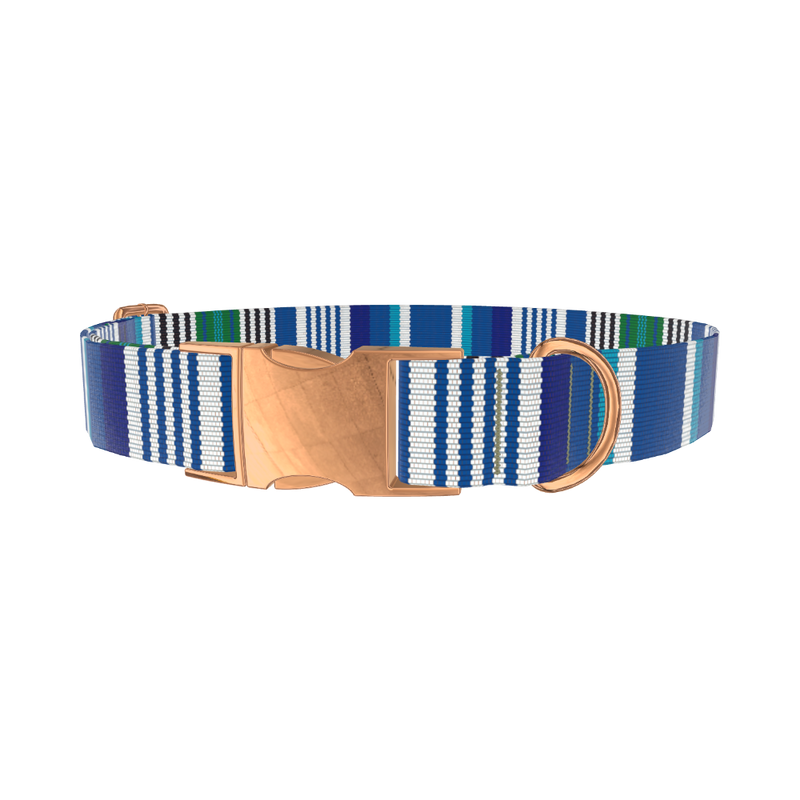 Blue Woven Stripe Dog Collar - metal silver