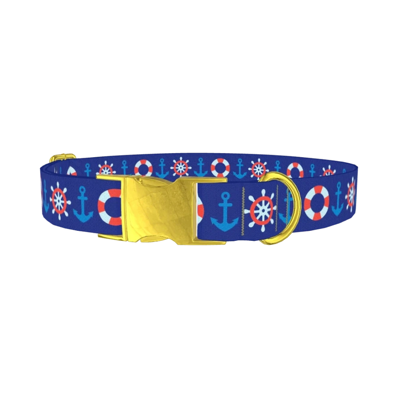 Nautical Lifebuoy Dog Collar - metal gold