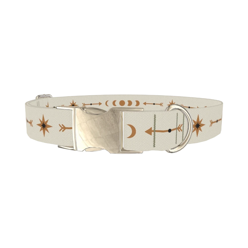 Geometric Moon Phase Dog Collar - metal silver