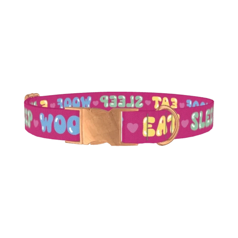 Colorful Text Heart Dog Collar - metal rose gold