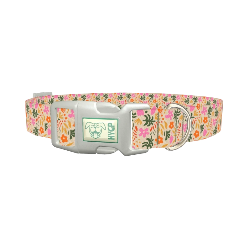 Tropical Floral Dog Collar - plastic silver