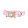 Floral Check Dog Collar - plastic rose gold