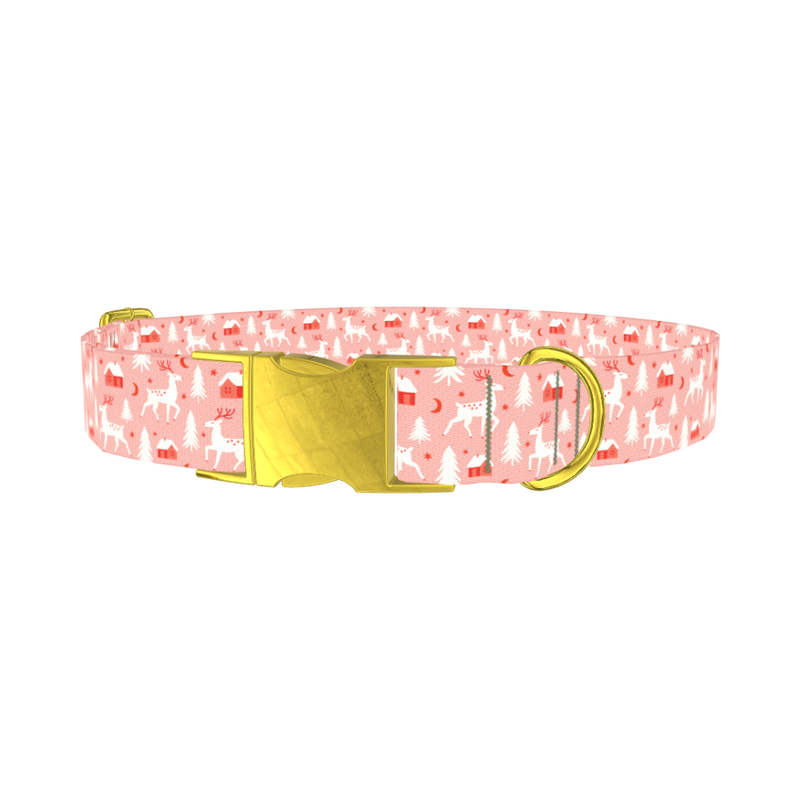 Christmas Deer Forest Dog Collar - metal gold