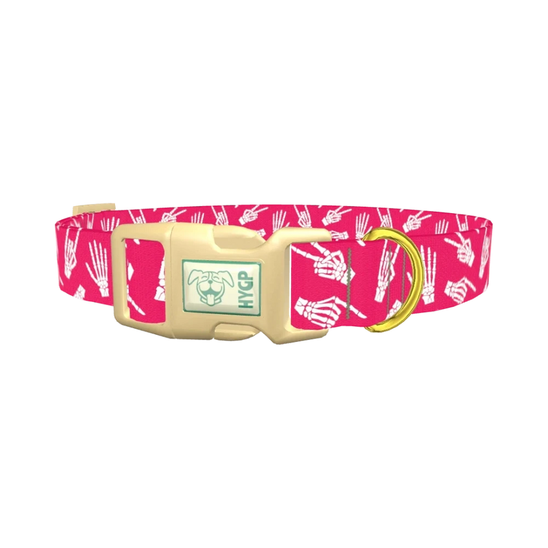 Halloween Skeleton Hands Dog Collar - plastic gold