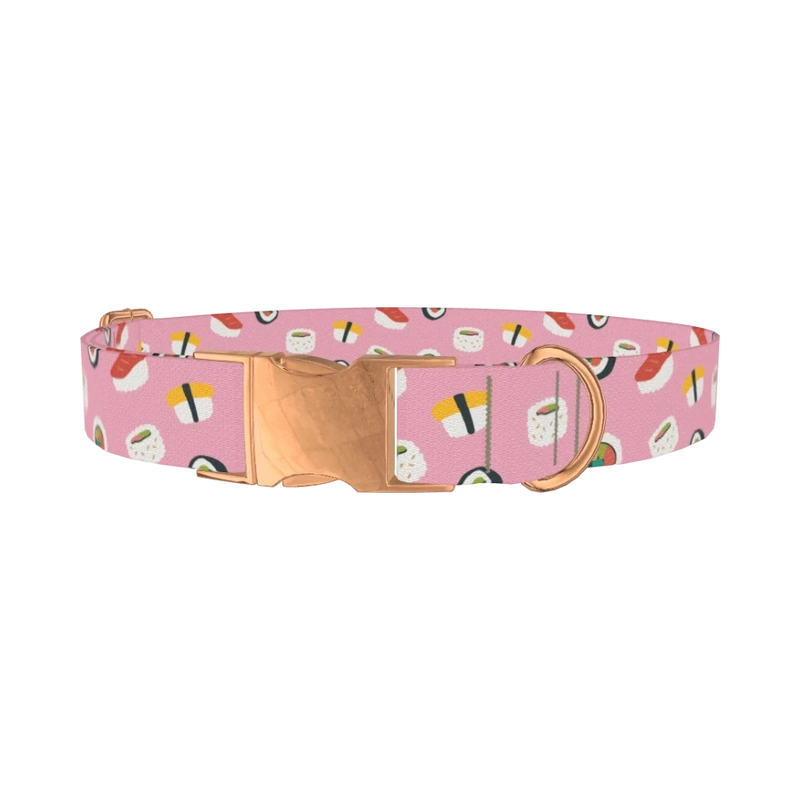 Pink Sushi Pattern Dog Collar - metal rose gold