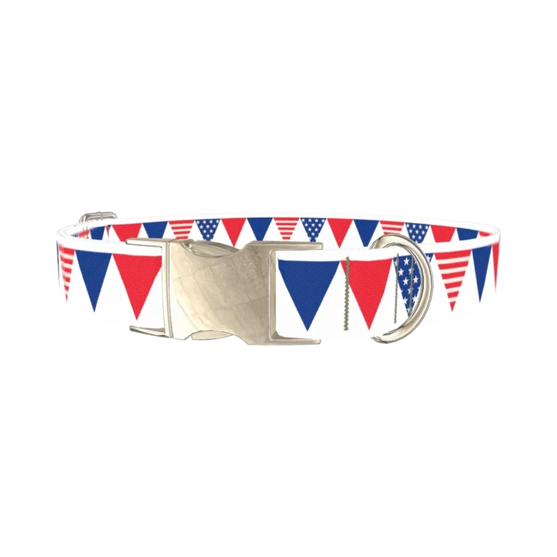 Patriotic Stars and Stripes Dog Collar - metal silver