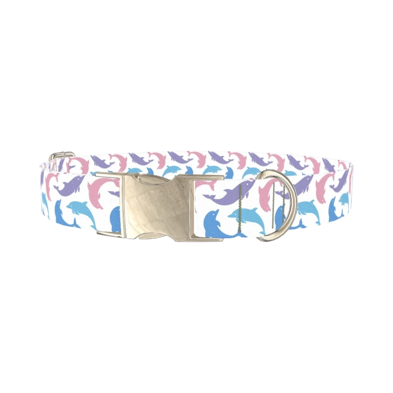 Pastel Dolphin Dog Collar - metal silver
