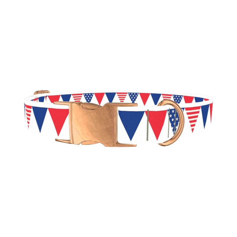 Patriotic Stars and Stripes Dog Collar - metal rose gold