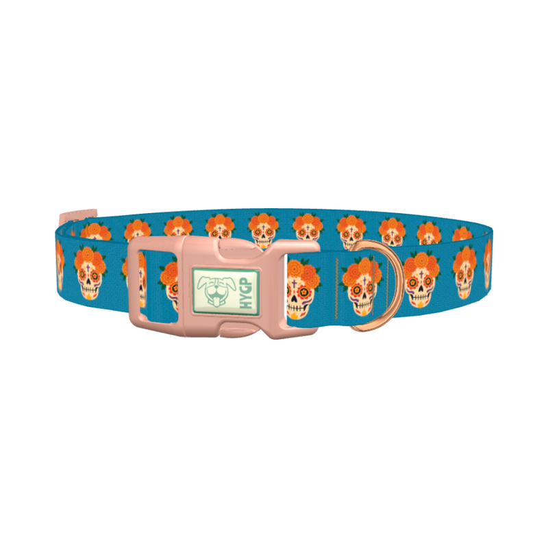 Day of the Dead Dog Collar - plastic rose gold