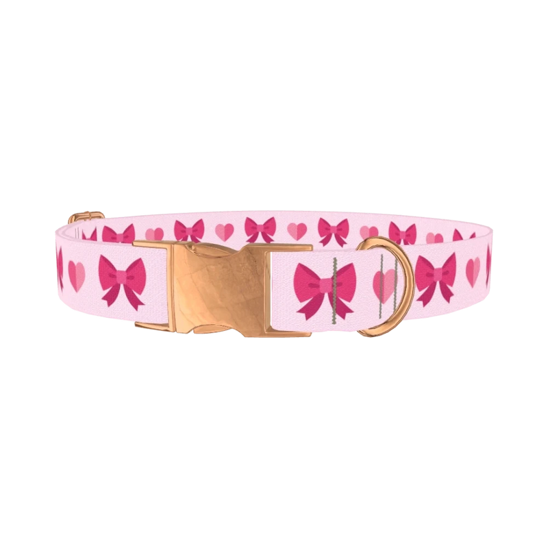 Heart Ribbon Dog Collar - metal rose gold