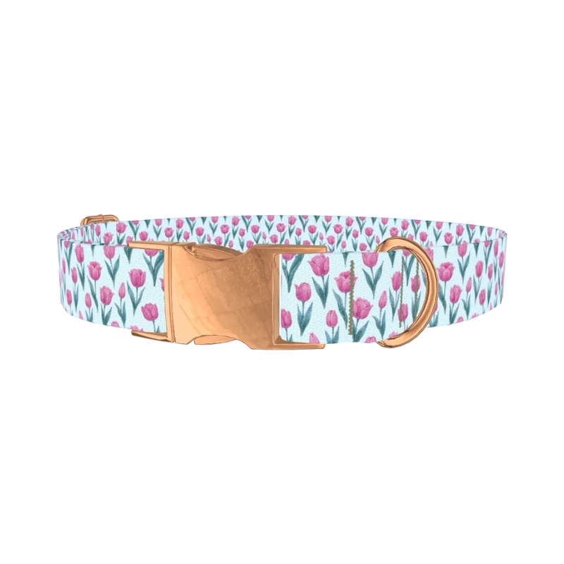 Floral Tulip Dog Collar - metal rose gold