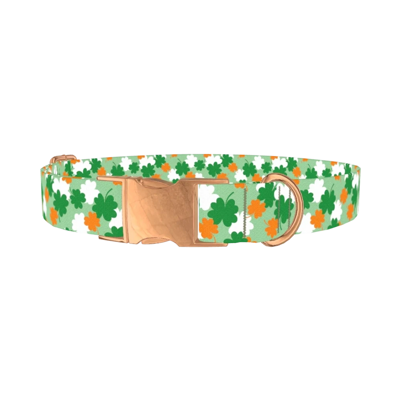 Lucky Clover Pattern Dog Collar - metal rose gold