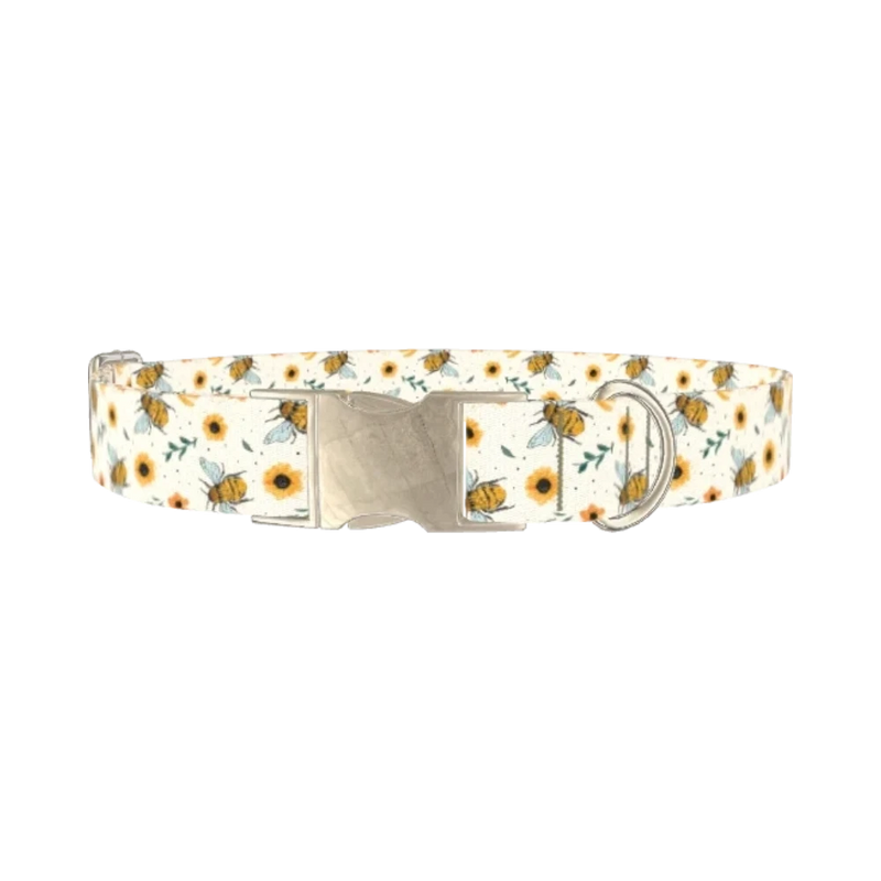 Bee and Sunflower Dog Collar - metal silver
