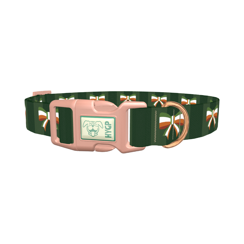 Irish Flag Bow Dog Collar - plastic rose gold