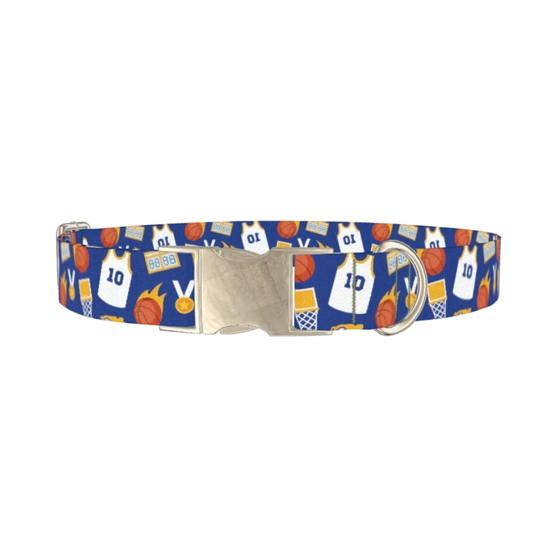 Blue Basketball Jersey Dog Collar - metal silver
