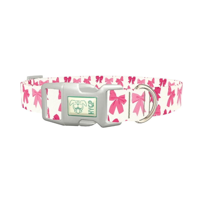 Pink Bow Dog Collar - plastic silver