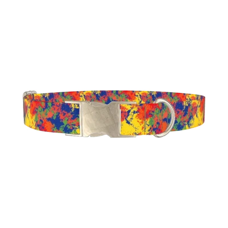 Colorful Paint Splatter Dog Collar - metal silver
