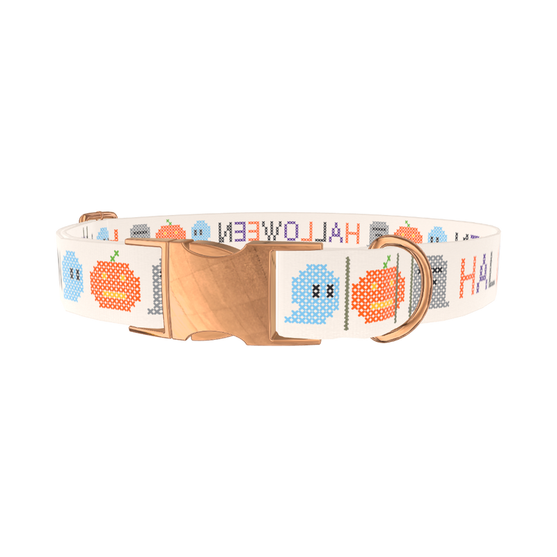 Halloween Embroidery Dog Collar - metal silver