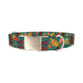 Teal Autumn Foliage Dog Collar - metal silver