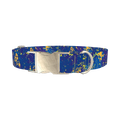 Abstract Blue Paint Dog Collar - metal silver