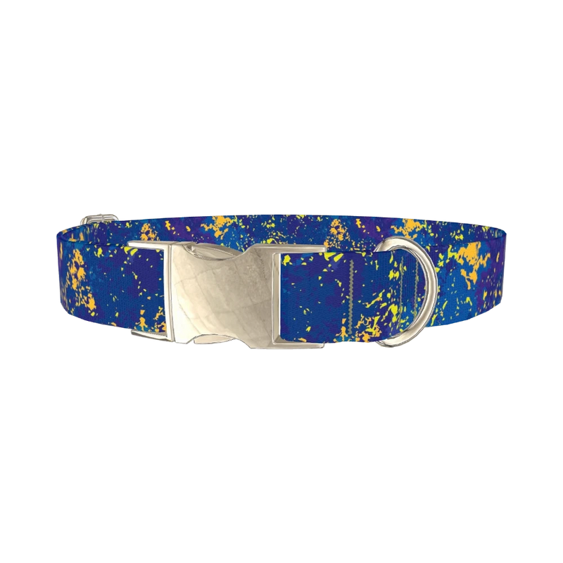 Abstract Blue Paint Dog Collar - metal silver
