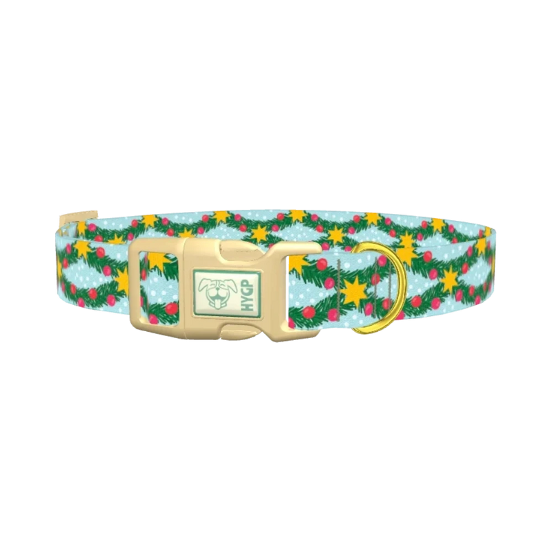 Christmas Branches Dog Collar - plastic gold