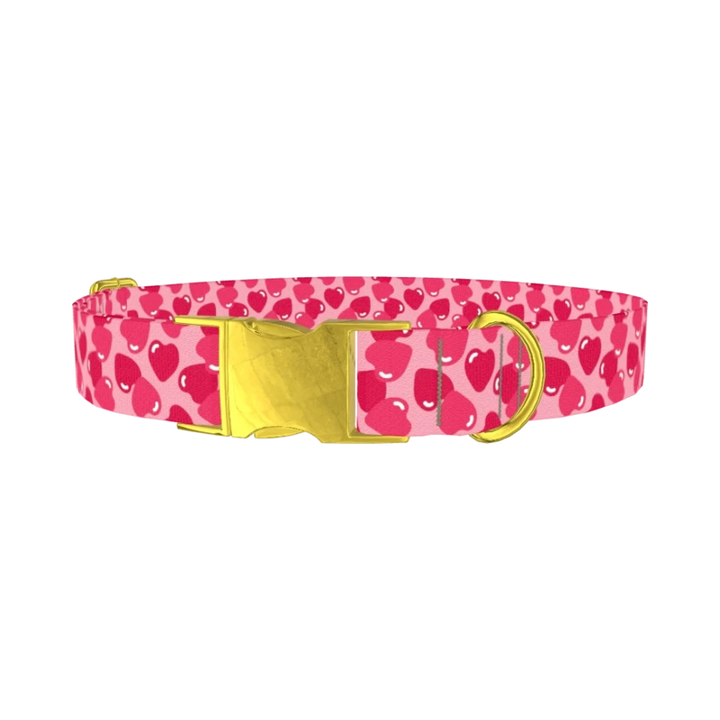 Geometric Red Heart Dog Collar - metal gold