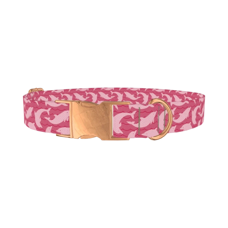 Pink Dolphin Dog Collar - metal rose gold
