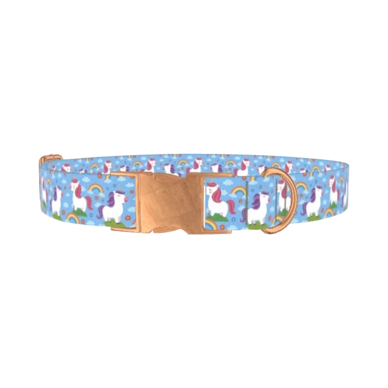 Unicorn Rainbow Dog Collar - metal rose gold