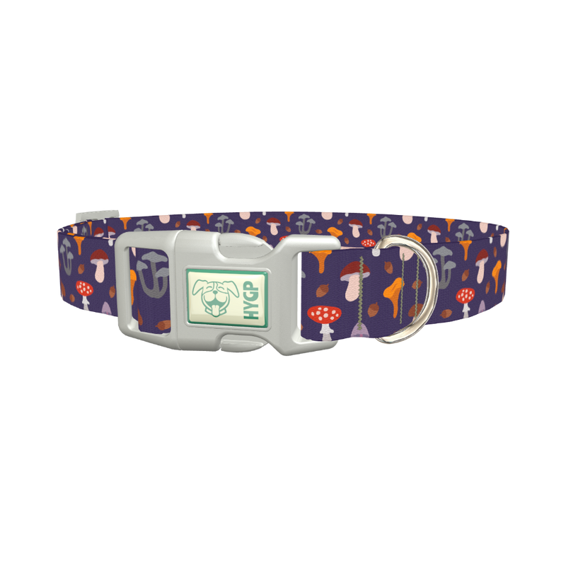 Mushroom Forest Dog Collar - plastic silver