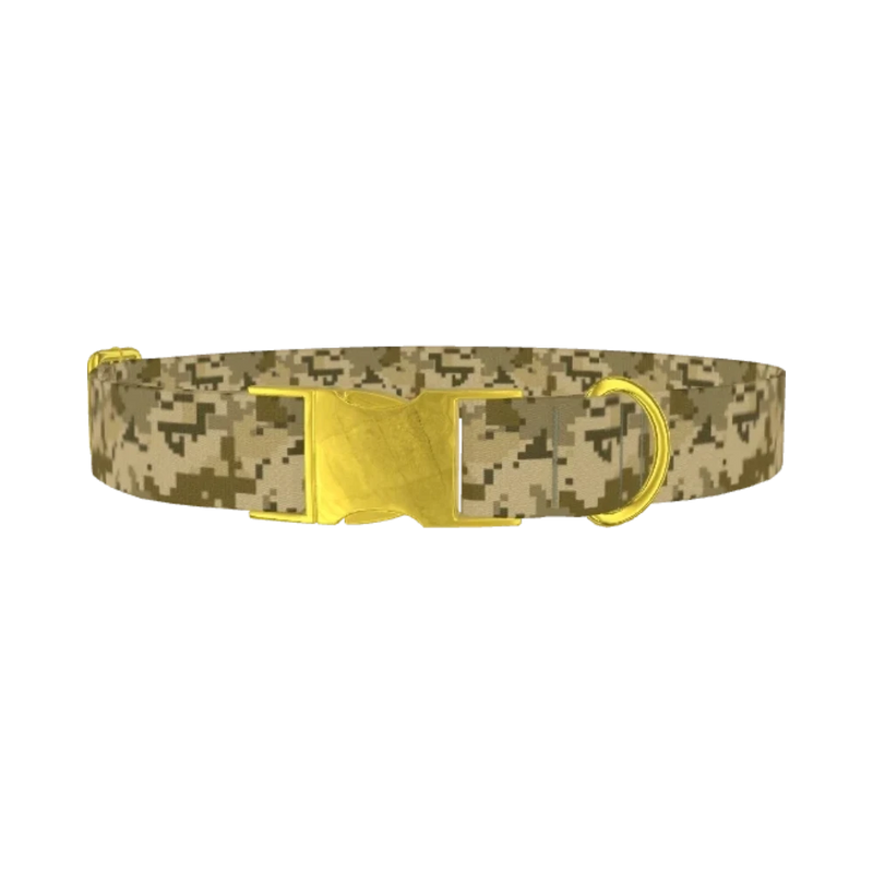 Khaki Pixel Camo Dog Collar - metal gold