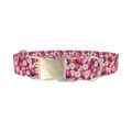 Pink Daisy Floral Dog Collar - metal silver