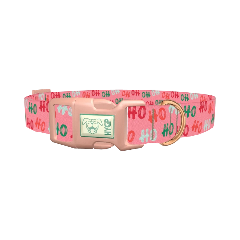 Christmas Ho Ho Pink Dog Collar - plastic rose gold