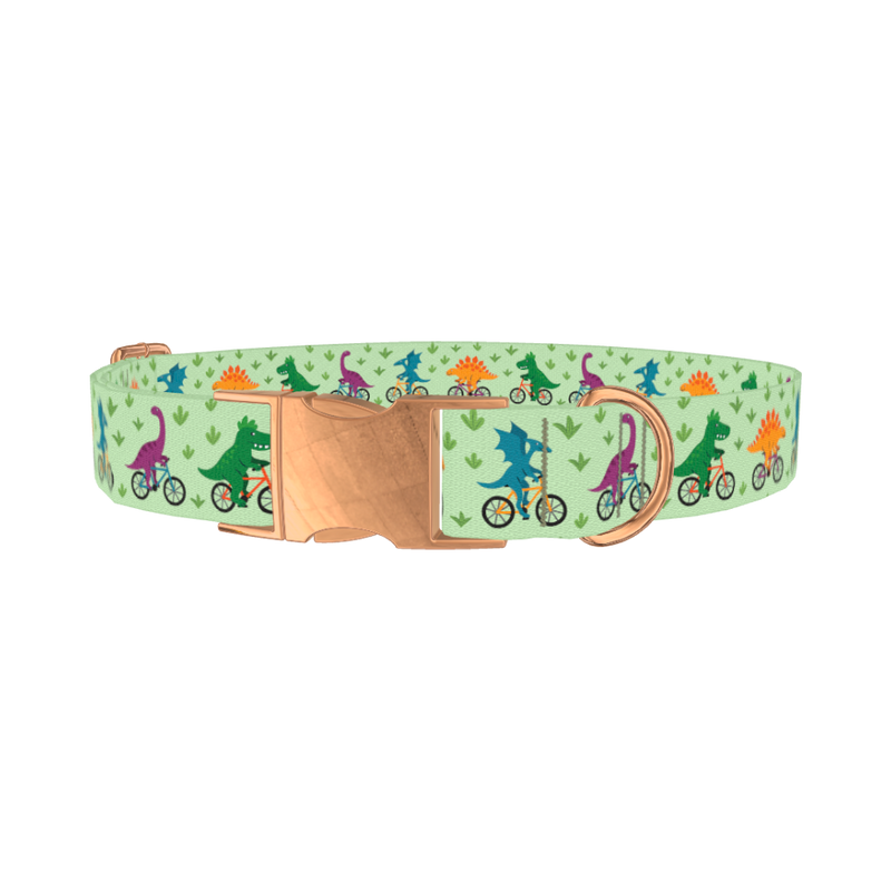 Dinosaur Cycling Dog Collar - metal rose gold
