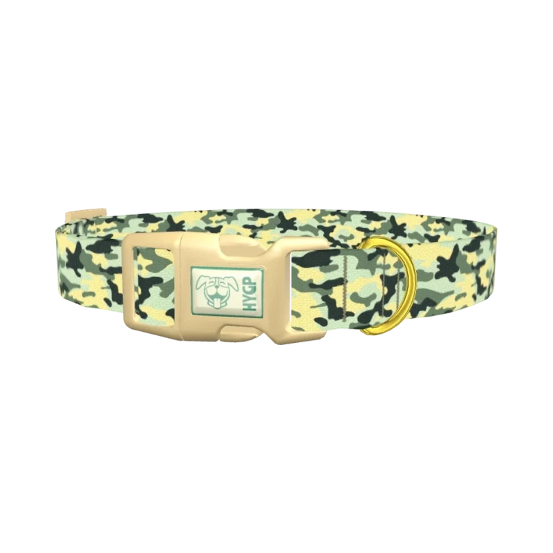 Light Green Camo Dog Collar - plastic gold