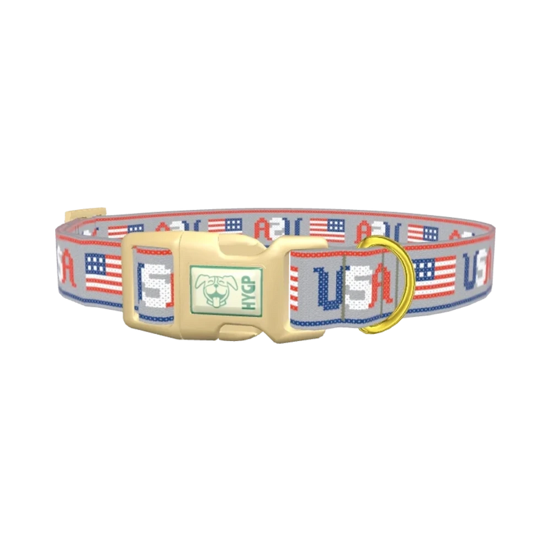 Patriotic USA Flag Dog Collar - plastic gold