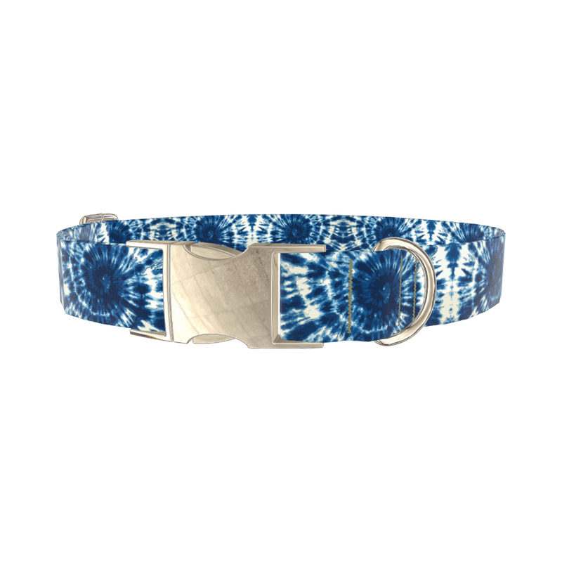 Spiral Tie Dye Dog Collar - metal gold