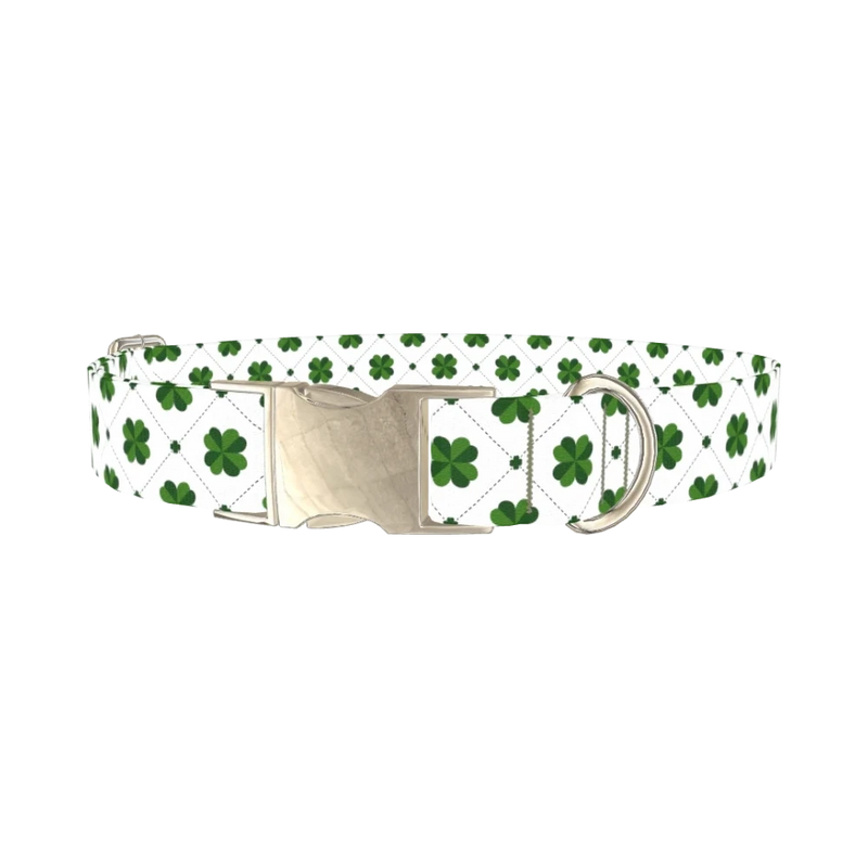 Dotted Clover Dog Collar - metal silver