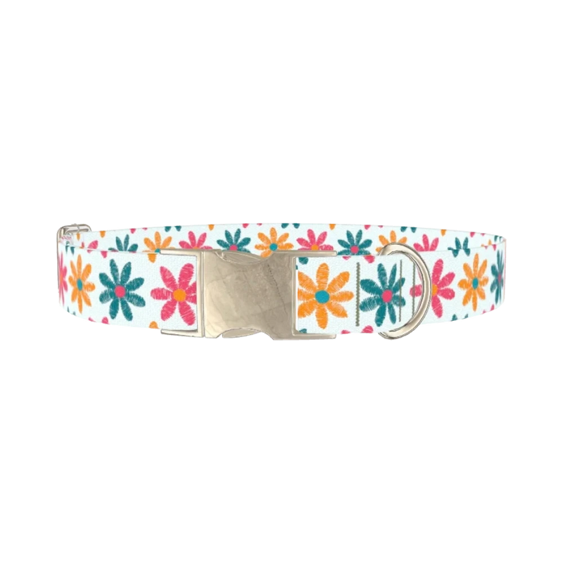 Floral Sketch Dog Collar - metal silver
